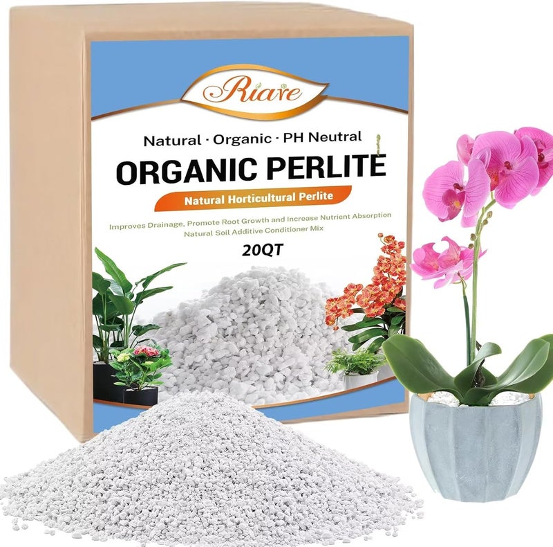 Riare 20 Quarts Organic Perlite for Plants - Horticultural Perlite Soil Amendment for Plants Potting Mix, Natural Chunky Perlite Soil Additive Conditioner Improve Root Growth, Drainage and Ventilation - Image 1